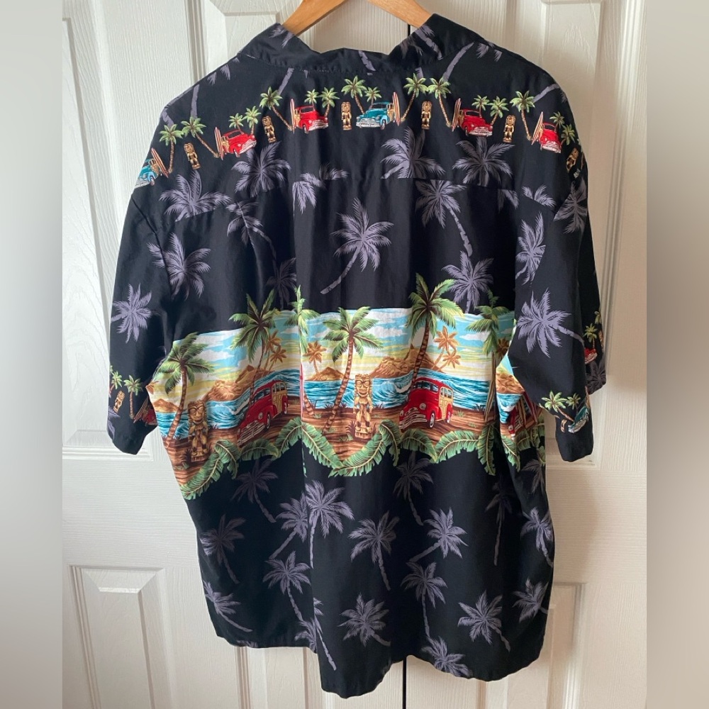 VINTAGE KY’S Hawaiian Novelty Palm Tree Woody Printed Button Up Camp Shirt 2XL - Picture 2 of 5